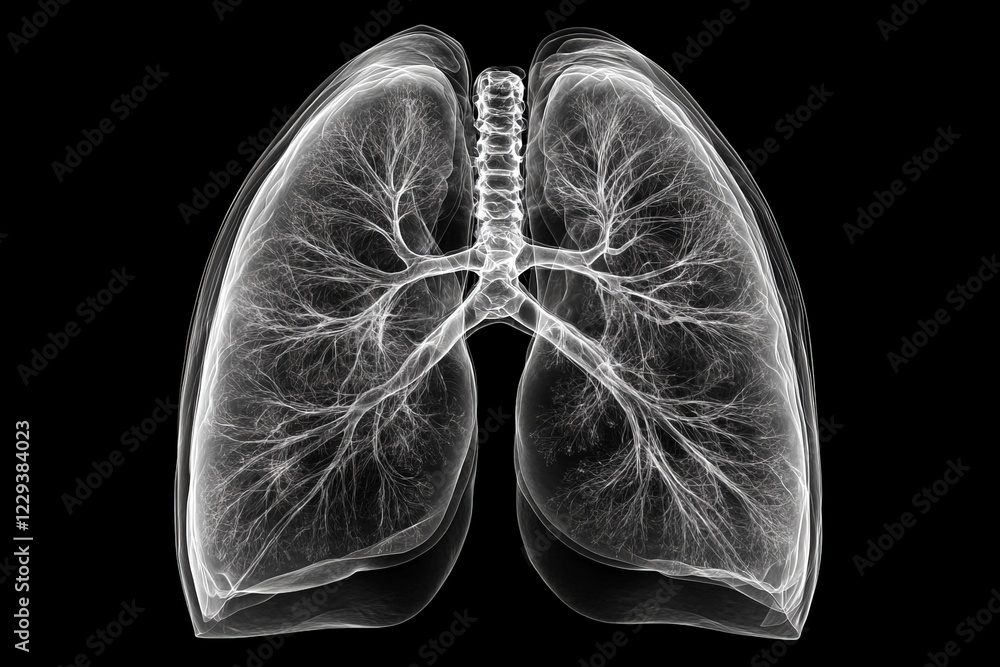 Detailed anatomical illustration of human lungs showcasing intricate bronchial structures and alveolar regions Detailed anatomical illustration of human lungs showcasing intricate bronchial structures and alveolar regions