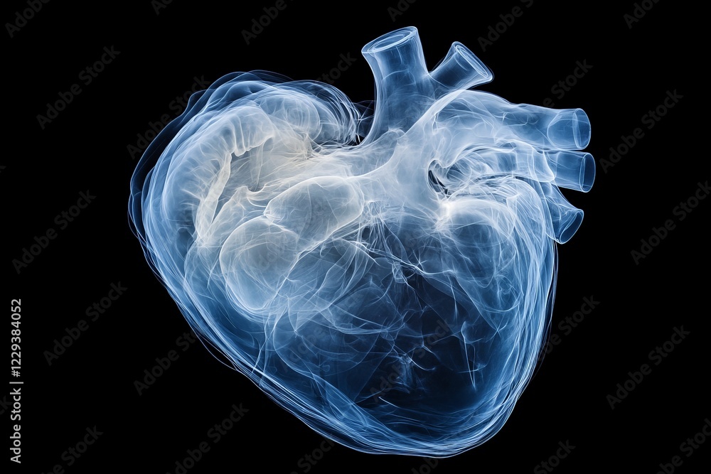 Detailed anatomical illustration of a human heart with a transparent effect showcasing internal structures Detailed anatomical illustration of a human heart with a transparent effect showcasing internal structures