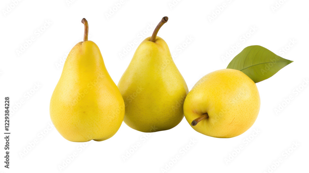 Fresh yellow pears arranged elegantly on a white background showcasing their vibrant color and natural shape Fresh yellow pears arranged elegantly on a white background showcasing their vibrant color and natural shape