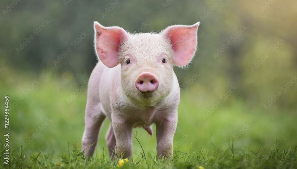 KI generated, A piglet enjoys the spring, Pig, Pigs, (Sus scrofa domesticus), Domestic pigs
