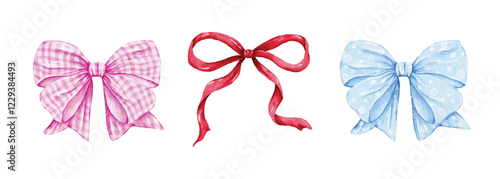 Set of watercolor pastel gift ribbon bows