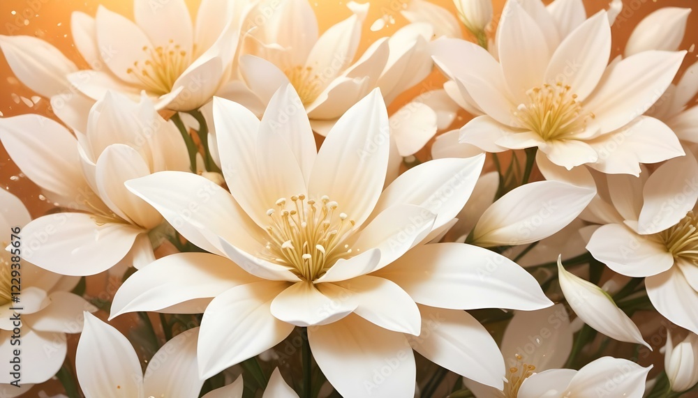 Obraz premium Pétalos de flores blancas suaves y delicados con un fondo cálido y brillante