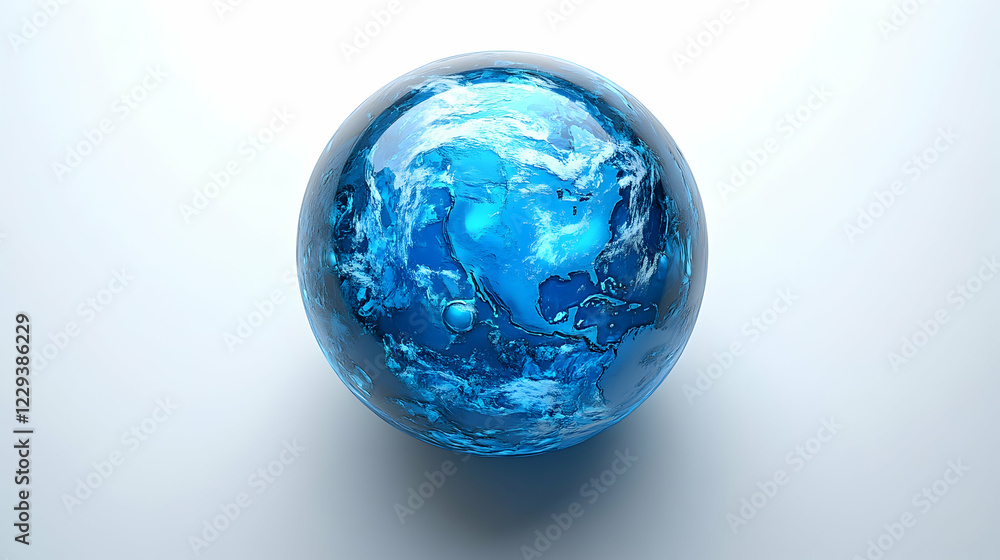 Blue glass Earth globe on white background; environmental concept Blue glass Earth globe on white background; environmental concept