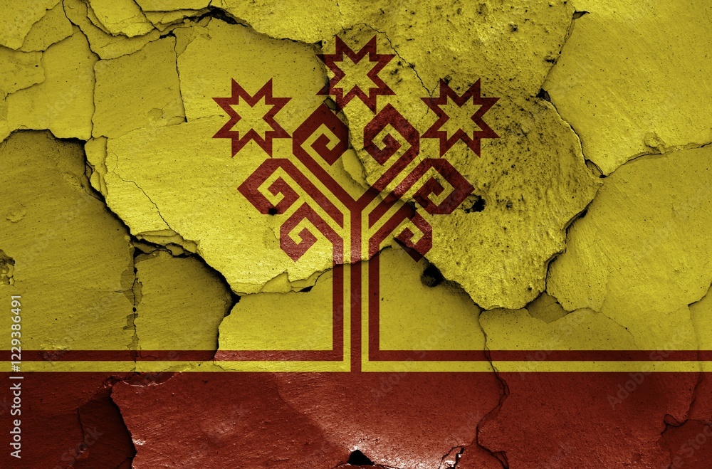 Fototapeta premium Flag of Chuvashia painted on cracked wall