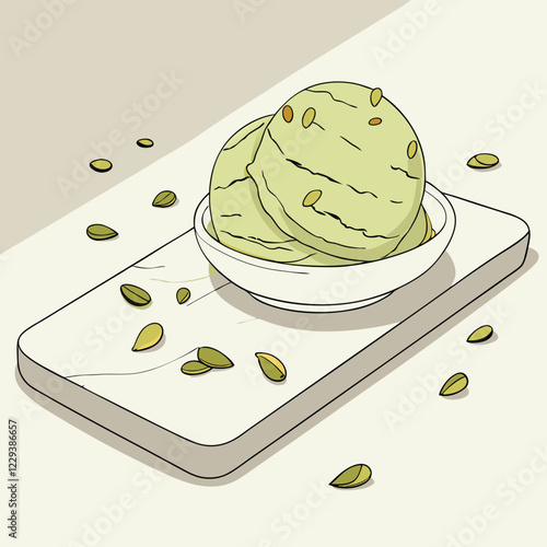 Artisan Pistachio Ice Cream on a Marble Plate