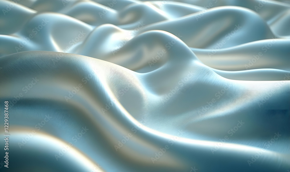 Elegant light blue silk fabric drapes, studio shot, soft background, textile design Elegant light blue silk fabric drapes, studio shot, soft background, textile design