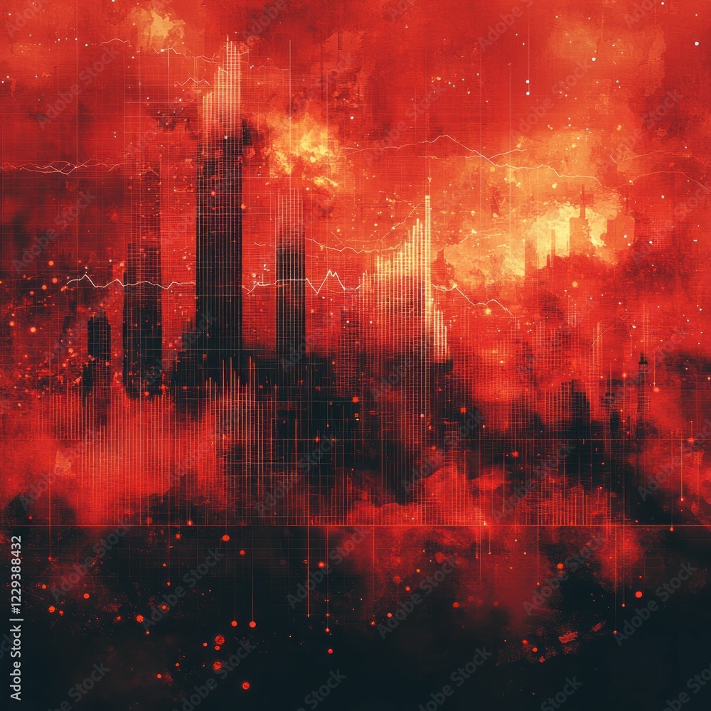 Fototapeta premium Fiery cityscape digital art red abstract