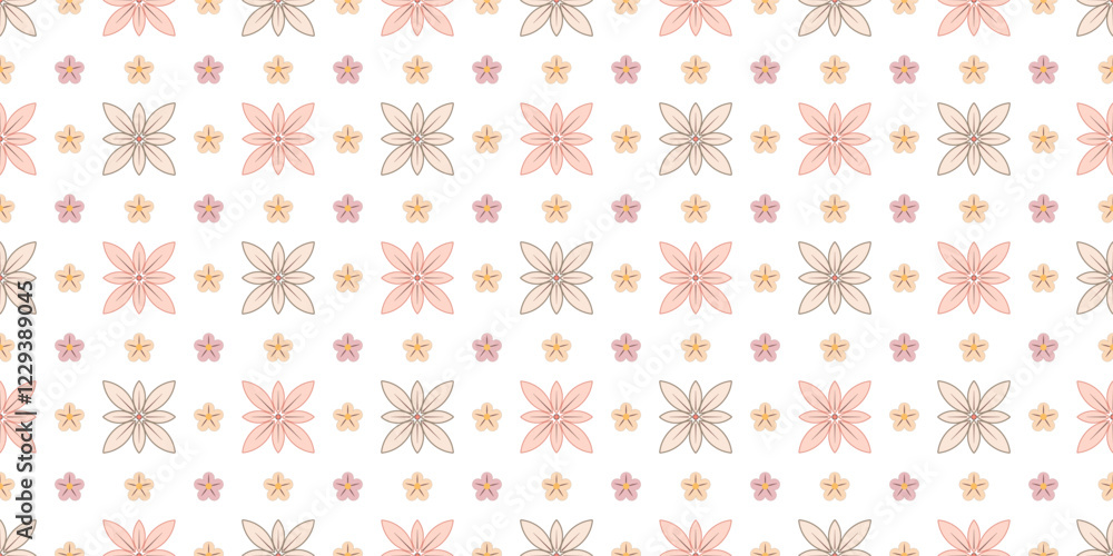 Pastel Floral Seamless Pattern, Delicate seamless pattern with pastel-colored flowers on a white background Pastel Floral Seamless Pattern, Delicate seamless pattern with pastel-colored flowers on a white background
