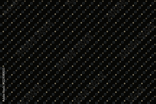 Seamless geometric pattern with mini stencil square and pentagon in gold brown and gray on black background. Vector illustration, for masculine shirt lady dress cloth textile cover decoration 