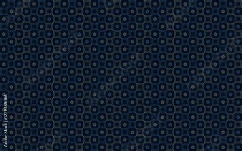 Seamless geometric pattern with  stencil square and pentagon in blue and gray on dark blue background. Vector illustration, for masculine shirt lady dress cloth textile cover decoration 