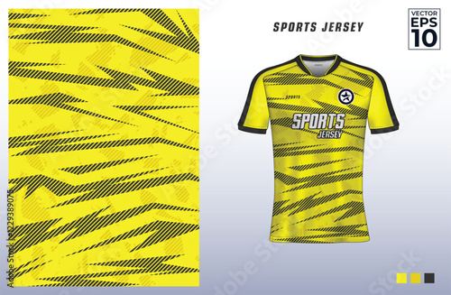 T-shirt sport jersey design template with abstract geometric line pattern grunge background. Sport uniform in front view. Shirt mock up for sport club. Vector Illustration photo