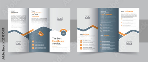 Modern medical healthcare trifold brochure design template leaflet or Yoga training trifold brochure layout