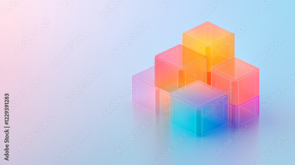 Obraz premium A high-resolution isometric layout of digital blocks arranged like puzzle pieces, glowing from within to represent cutting-edge technology,