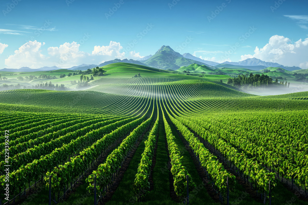 A serene vineyard at sunrise, with morning light highlighting rows of grapevines and a gentle mist creating a romantic, winemaking atmosphere, A serene vineyard at sunrise, with morning light highlighting rows of grapevines and a gentle mist creating a romantic, winemaking atmosphere,