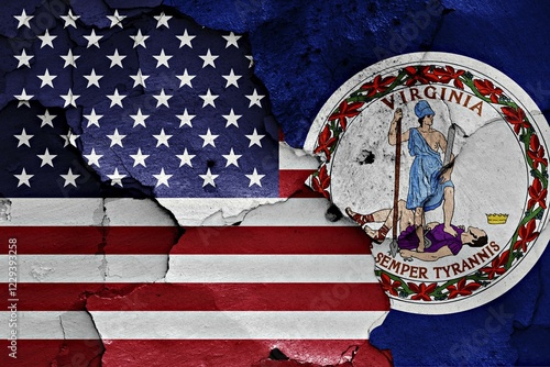 Wallpaper Mural Flags of USA and Virginia painted on cracked wall Torontodigital.ca