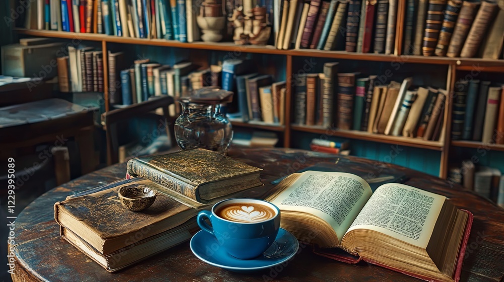 Second-hand book café offering pre-loved books with coffee and snacks. picture Second-hand book café offering pre-loved books with coffee and snacks. picture