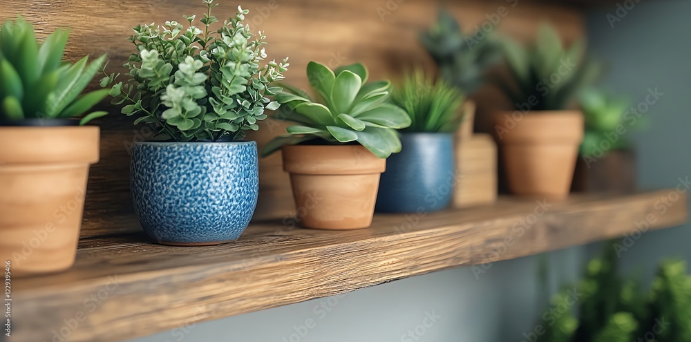 Rustic Wooden Shelf Decorated with Succulents and Plants Rustic Wooden Shelf Decorated with Succulents and Plants
