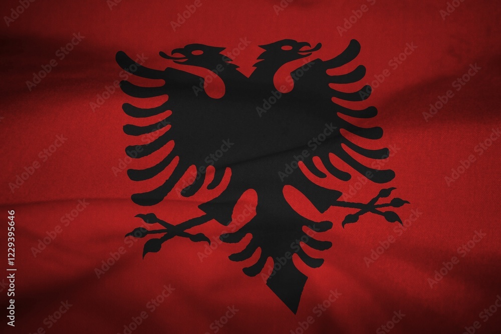 Ruffled Flag of Albania Blowing in Wind Ruffled Flag of Albania Blowing in Wind
