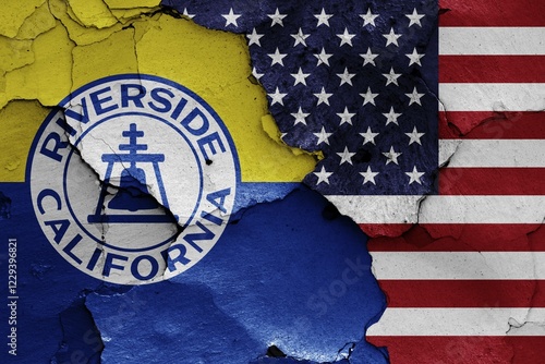 Wallpaper Mural Flags of Riverside and USA painted on cracked wall Torontodigital.ca