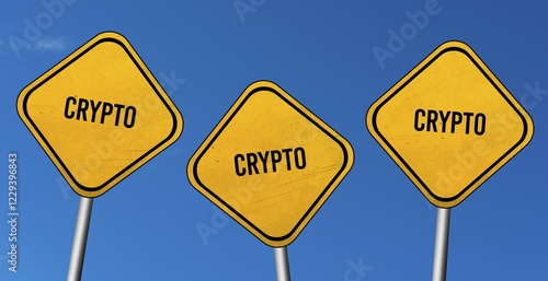 Photos Crypto, yellow signs with blue sky