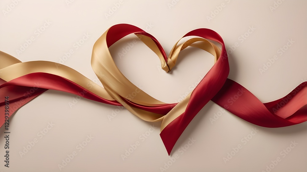 Flowing silk ribbons in shades of red and gold gracefully forming a heart shape, against a glossy neutral background.
Flowing silk ribbons in shades of red and gold gracefully forming a heart shape, against a glossy neutral background.