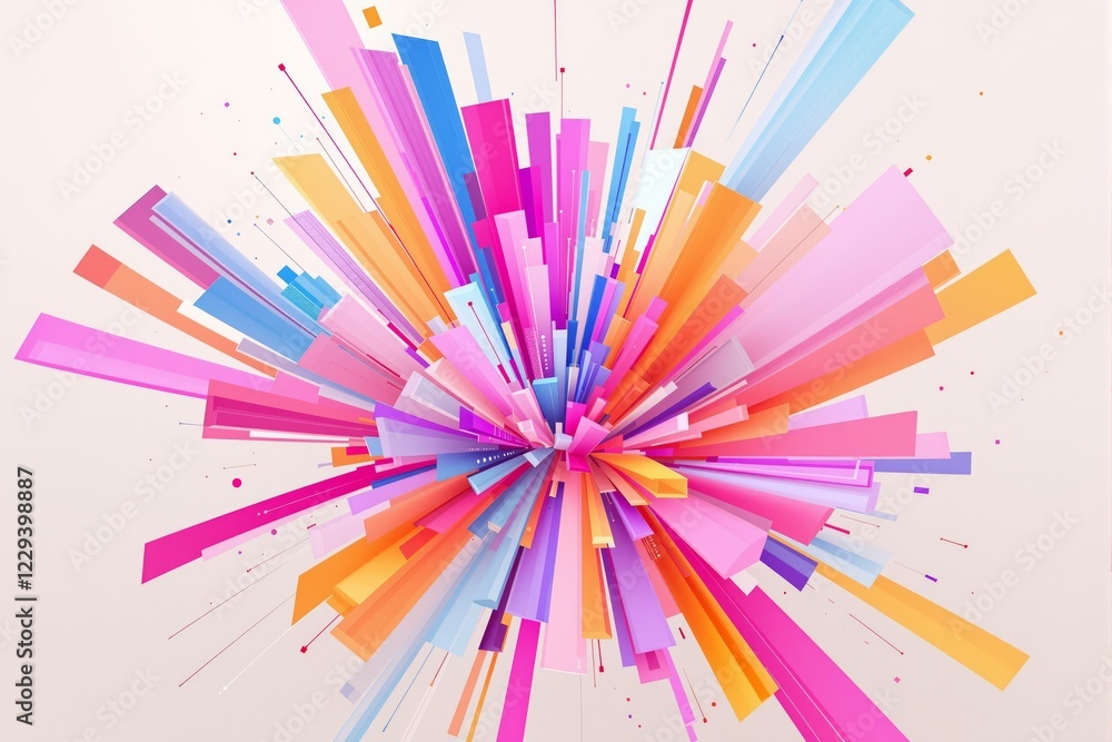 A vibrant burst of multicolored geometric shapes radiating outward on a light background. Abstract design concept of creativity and energy. Ai generative A vibrant burst of multicolored geometric shapes radiating outward on a light background. Abstract design concept of creativity and energy. Ai generative