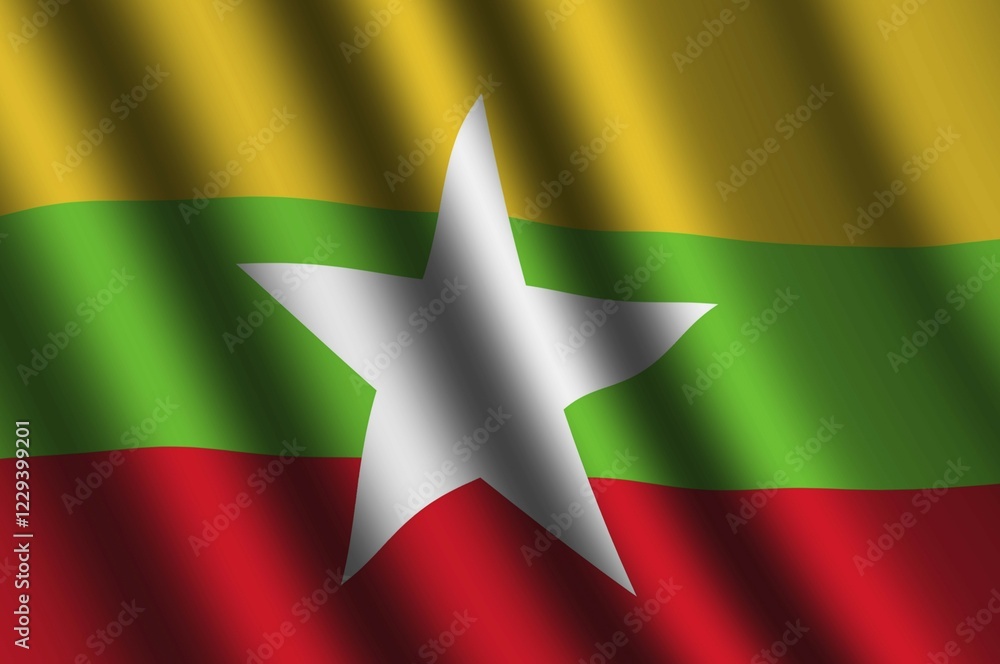 The Myanmar flag flying in the wind The Myanmar flag flying in the wind