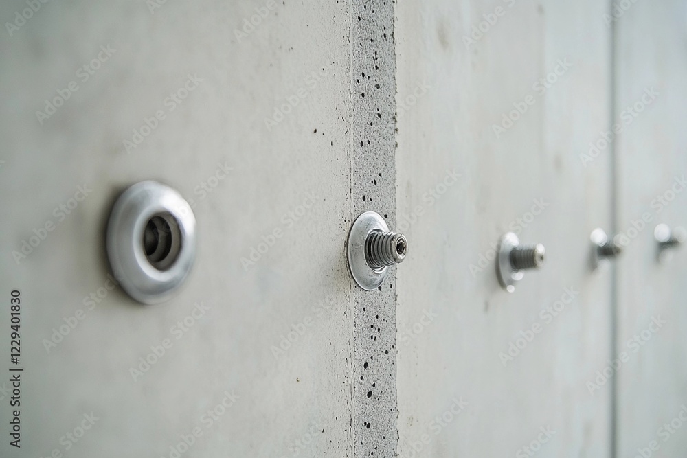 Close-up view of a drywall installation process, with screws securing the panels