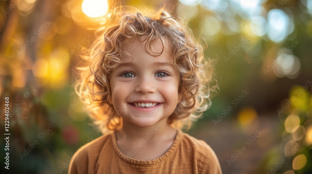 There is a young boy smiling and wearing a brown shirt, portrait There is a young boy smiling and wearing a brown shirt, portrait