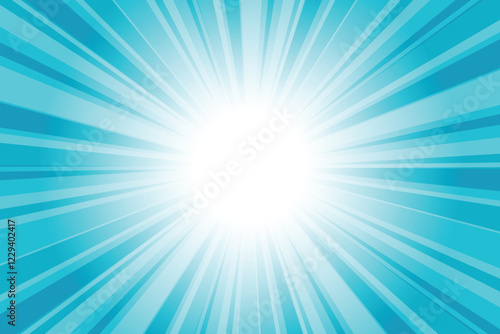 Abstract glowing blue sunburst background. Munsell blue glow effect sunburst background for presentation, banner, poster, flyer, sales. Modern pop art poster for summer and spring.