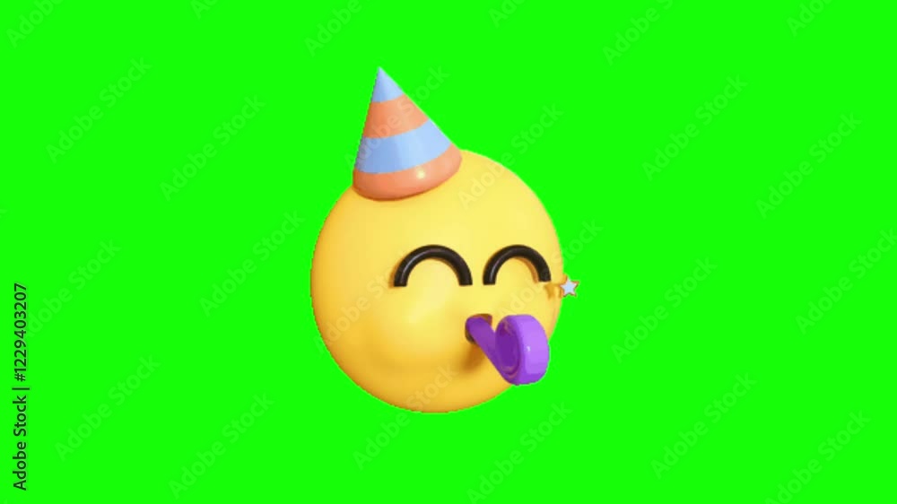 Partying face 3d emoji animation on green screen background