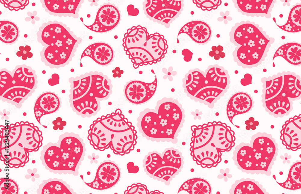 Seamless pattern with hearts. Delicate hand-drawn pattern with pink and red hearts. An illustration for Valentine's Day. Print, vector ornament for printing on fabric, postcards, packaging and wallpap Seamless pattern with hearts. Delicate hand-drawn pattern with pink and red hearts. An illustration for Valentine's Day. Print, vector ornament for printing on fabric, postcards, packaging and wallpap