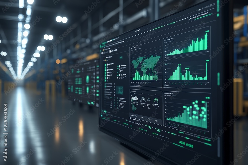 Advanced data analytics dashboard in a modern industrial facility during the day Advanced data analytics dashboard in a modern industrial facility during the day