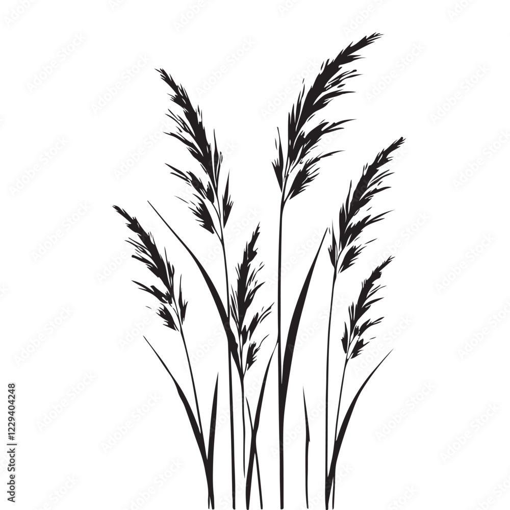 Elegant Black Silhouette Grass Illustration for Design Projects Elegant Black Silhouette Grass Illustration for Design Projects