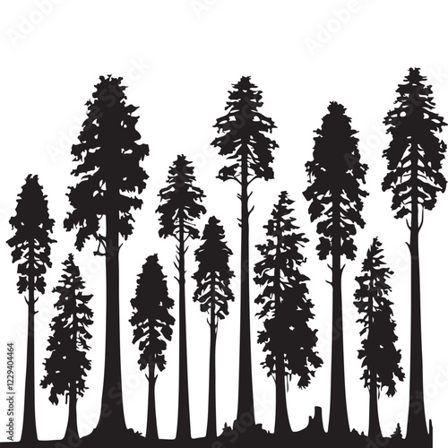 Silhouette Illustration of Majestic Redwood Trees in a Forest
