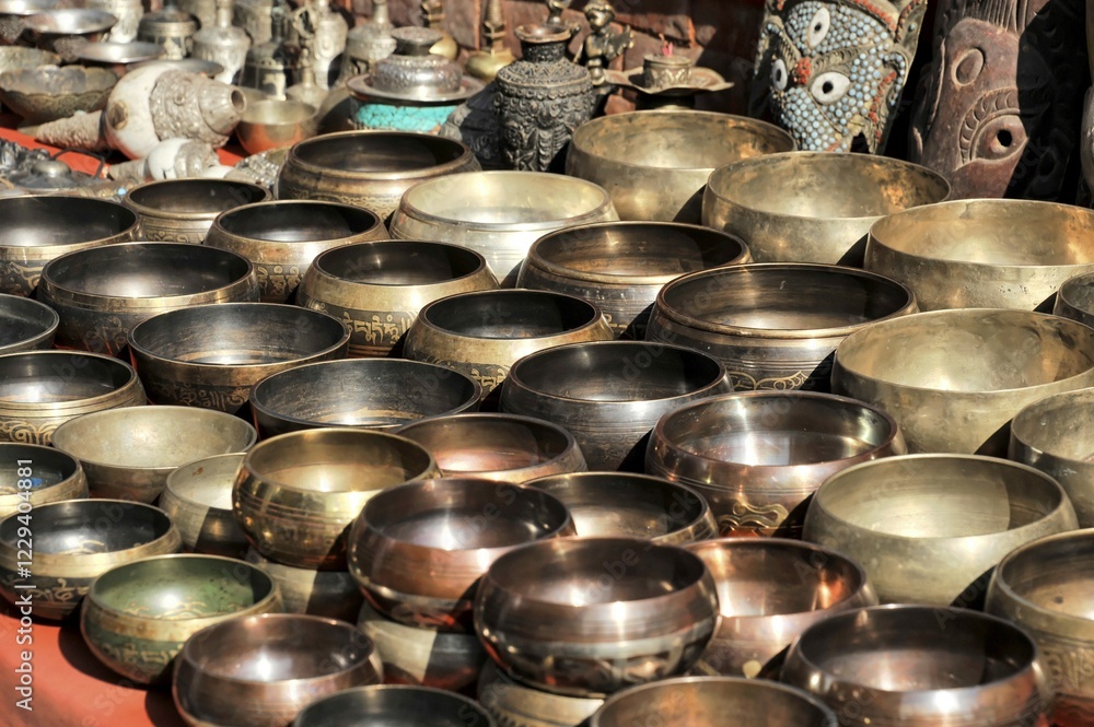 Singing bowls, souvenirs, Kathmandu, Nepal, Asia Singing bowls, souvenirs, Kathmandu, Nepal, Asia
