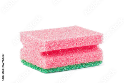 Multicolored sponges for cleaning, isolated on white background. Sponges for dishwashing