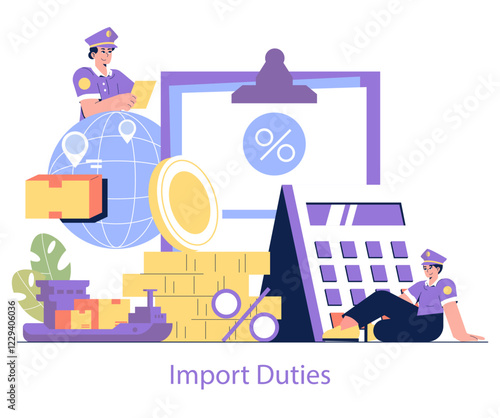 Customs Tariffs on Imports. Flat Vector Illustration