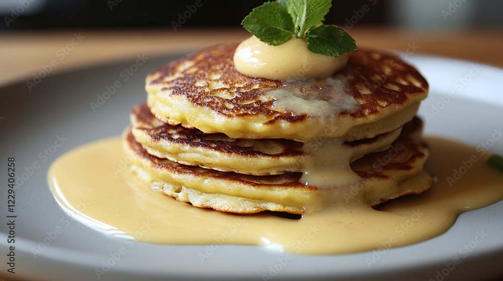 Delicious Potato Pancakes Served with Apple Sauce and Sour Cream on a Wooden Table - Traditional Comfort Food Meal Delicious Potato Pancakes Served with Apple Sauce and Sour Cream on a Wooden Table - Traditional Comfort Food Meal