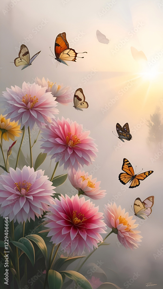Fototapeta premium butterfly and flowers