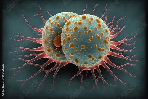 Schematic representation of two proliferating tumour cells after cell division, cancer disease, AI generated photo