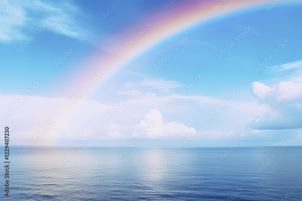 Rainbow in bllue sky with ocean. KI generiert, generiert AI generated Rainbow in bllue sky with ocean. KI generiert, generiert AI generated