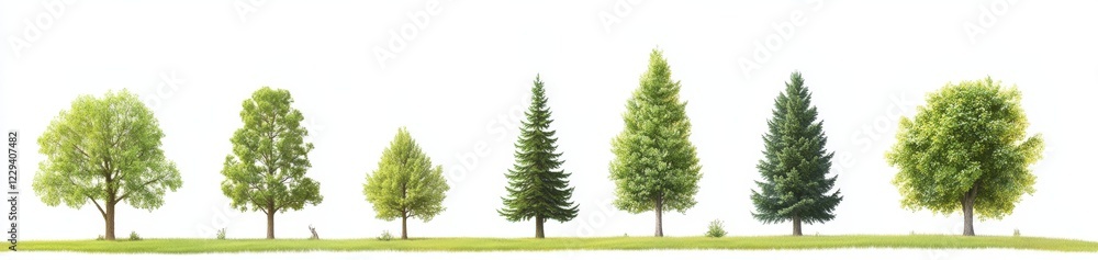 Fototapeta premium A collection of trees with vibrant green leaves on a white background