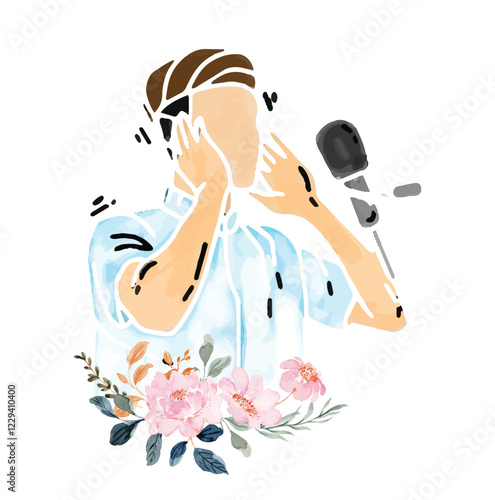 Photos Azan watercolor drawing,
Illustration of Muslim man calling for prayer in mosque