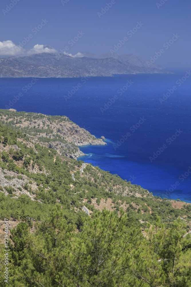Coast, blue sea, Karpathos, Dodecanese, South Aegean, Greece, Europe Coast, blue sea, Karpathos, Dodecanese, South Aegean, Greece, Europe