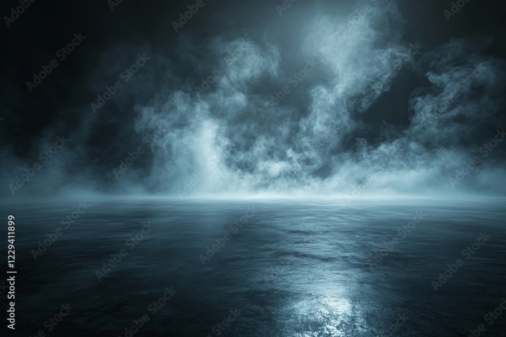 Fototapeta premium Mysterious fog envelops a dark landscape creating a surreal atmosphere at twilight