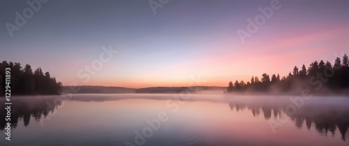 Wallpaper Mural A soft pastel colored sky at sunrise enhancing the beauty of a tranquil lake Torontodigital.ca