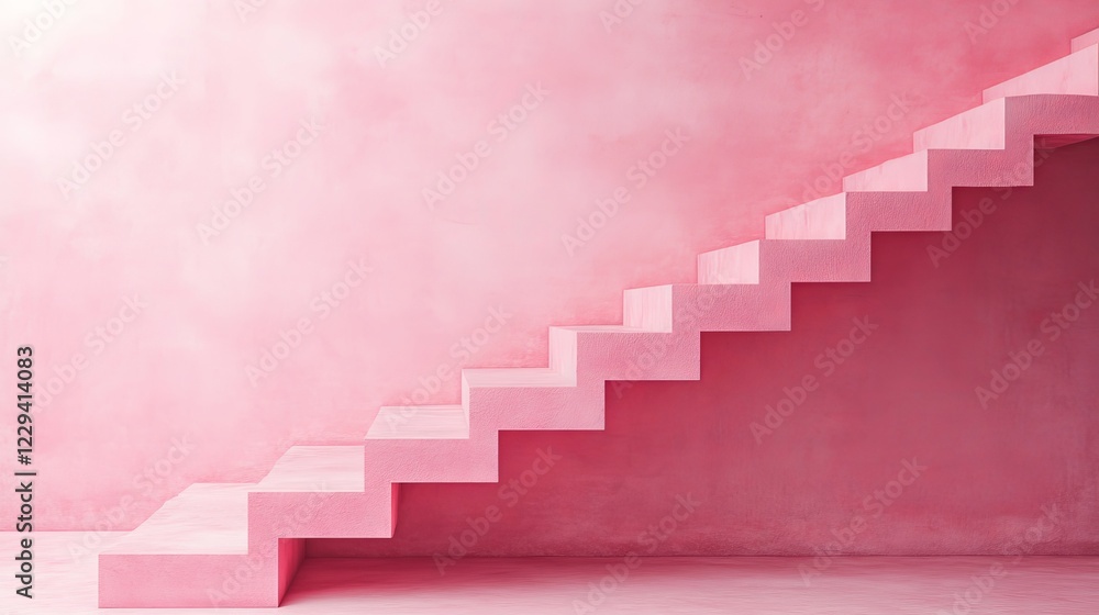 Fototapeta premium Ascending pink stairs minimalist interior design modern architecture soft environment straight view
