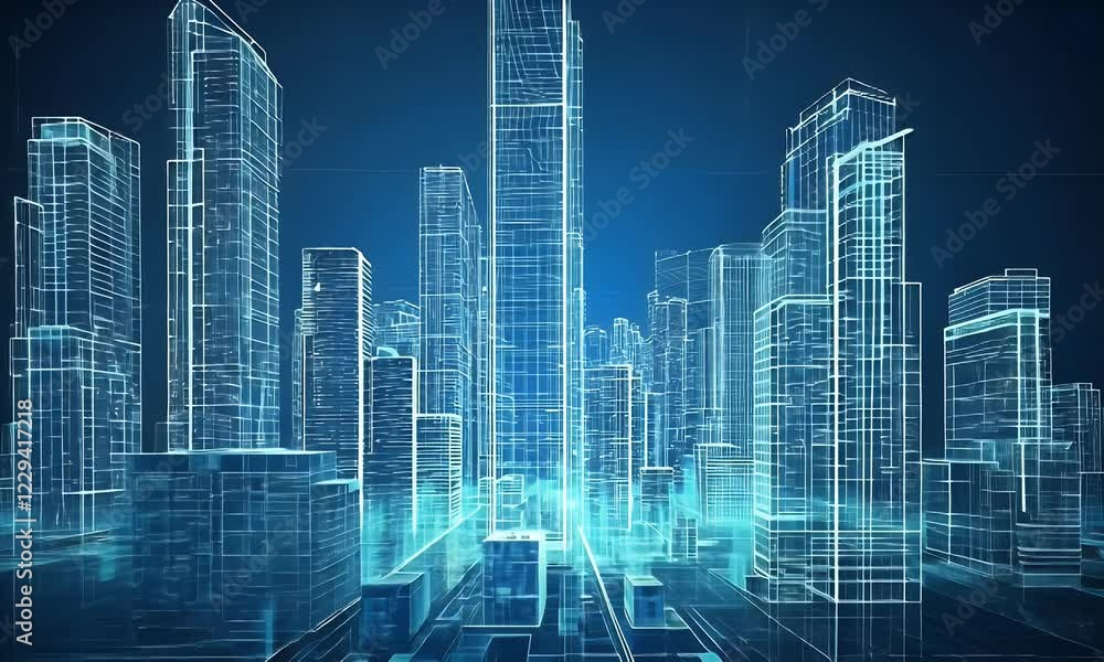 Wireframe Cityscape: A Digital Rendering of a Futuristic Metropolis Wireframe Cityscape: A Digital Rendering of a Futuristic Metropolis