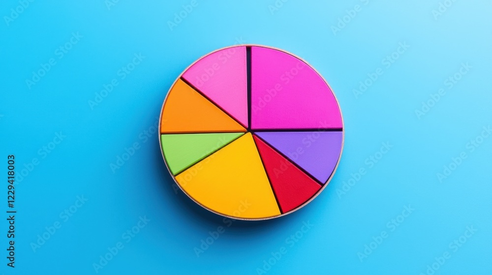 Fototapeta premium Pie day concept. Colorful Pie Chart with Vibrant Slices on Blue Background